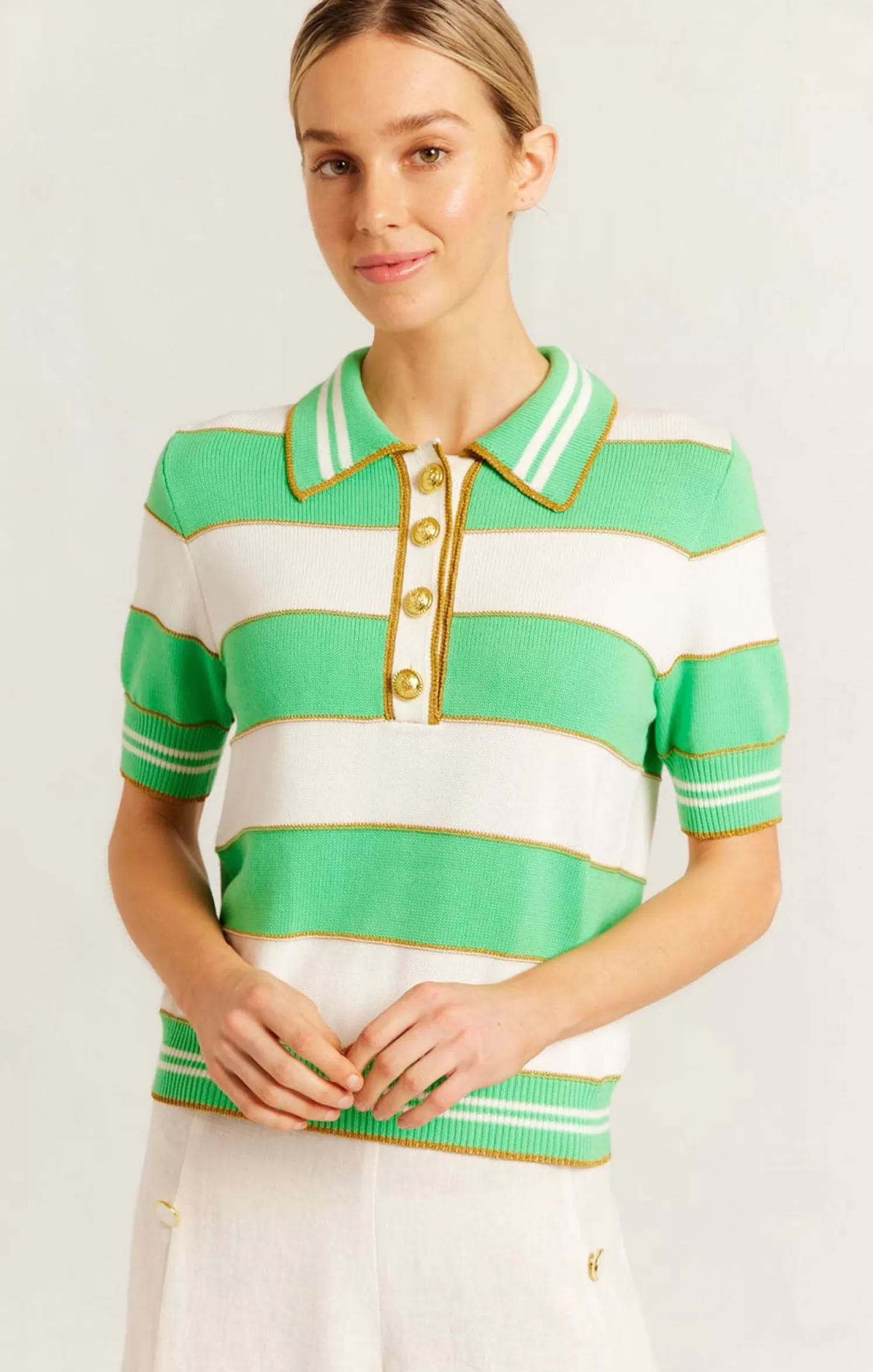 Alessandra AMALFI POLO TOP IN MEADOW STRIPE