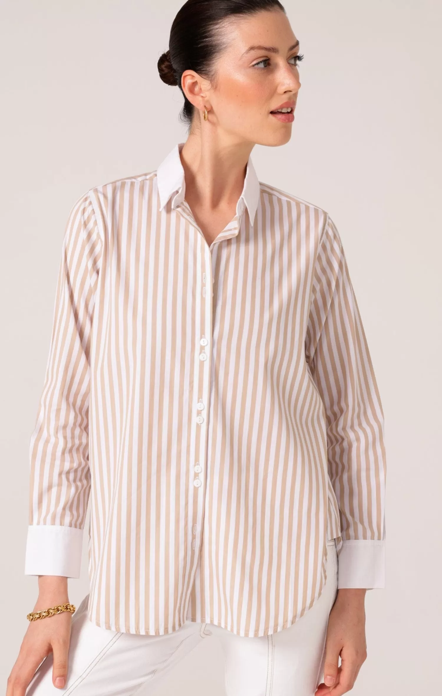 Shirty BIANCA STRIPE SHIRT IN STONE