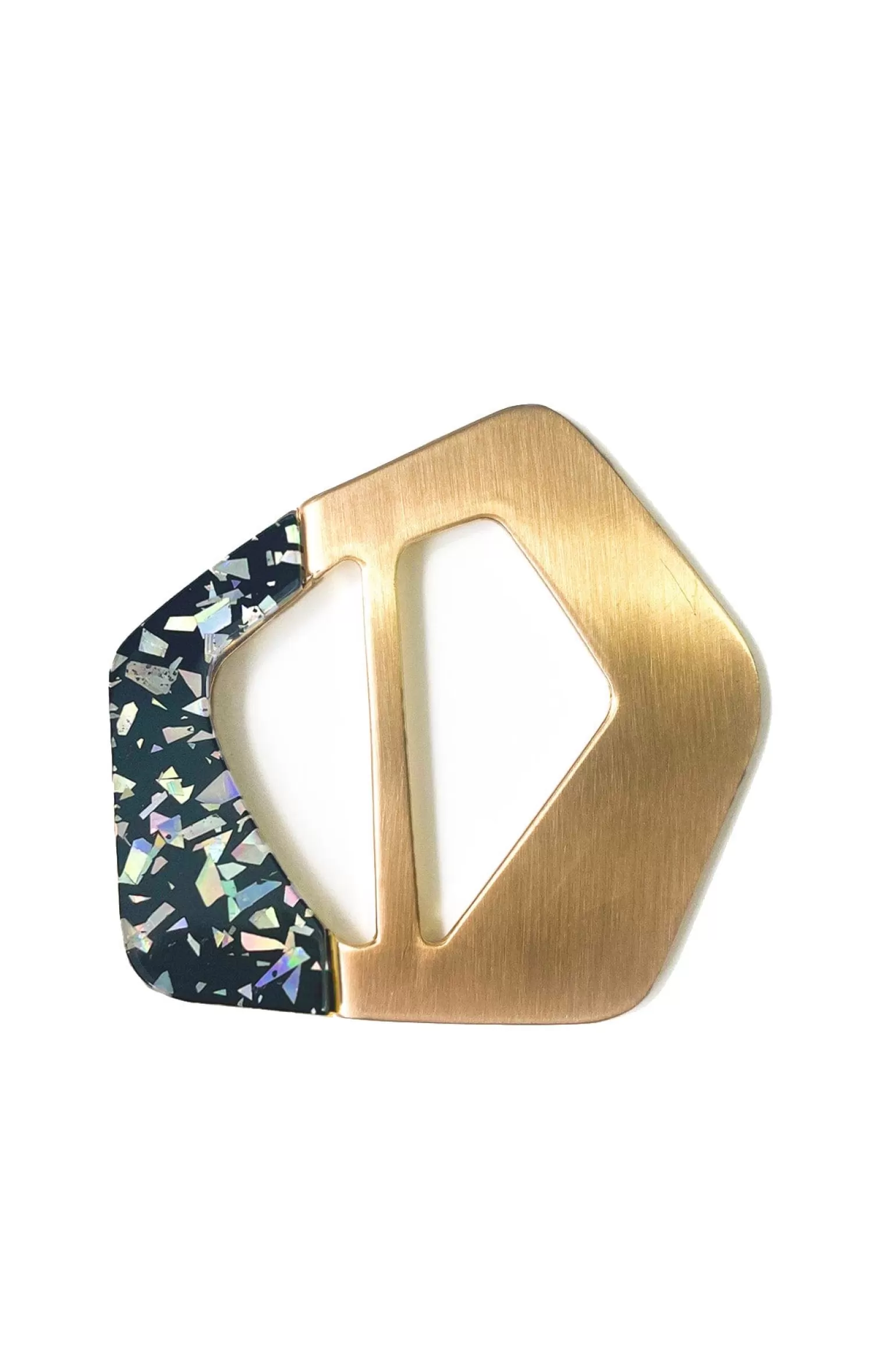 SACHA DRAKE BUCKLE ACCESSORY IN GOLD BLACK MARBLE