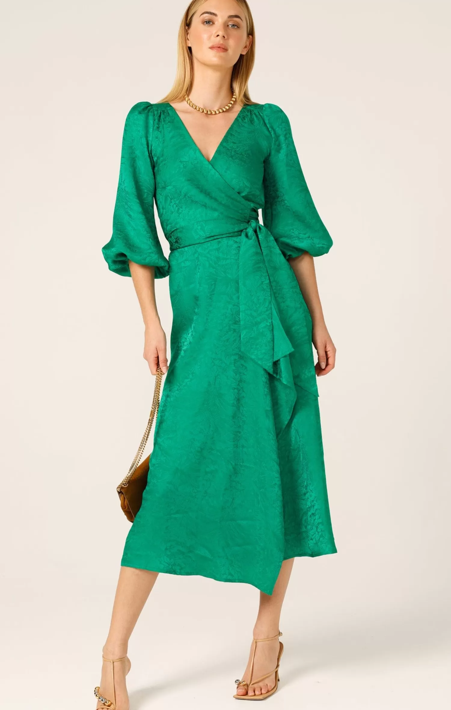 SACHA DRAKE CHATEAU WRAP DRESS IN EMERALD