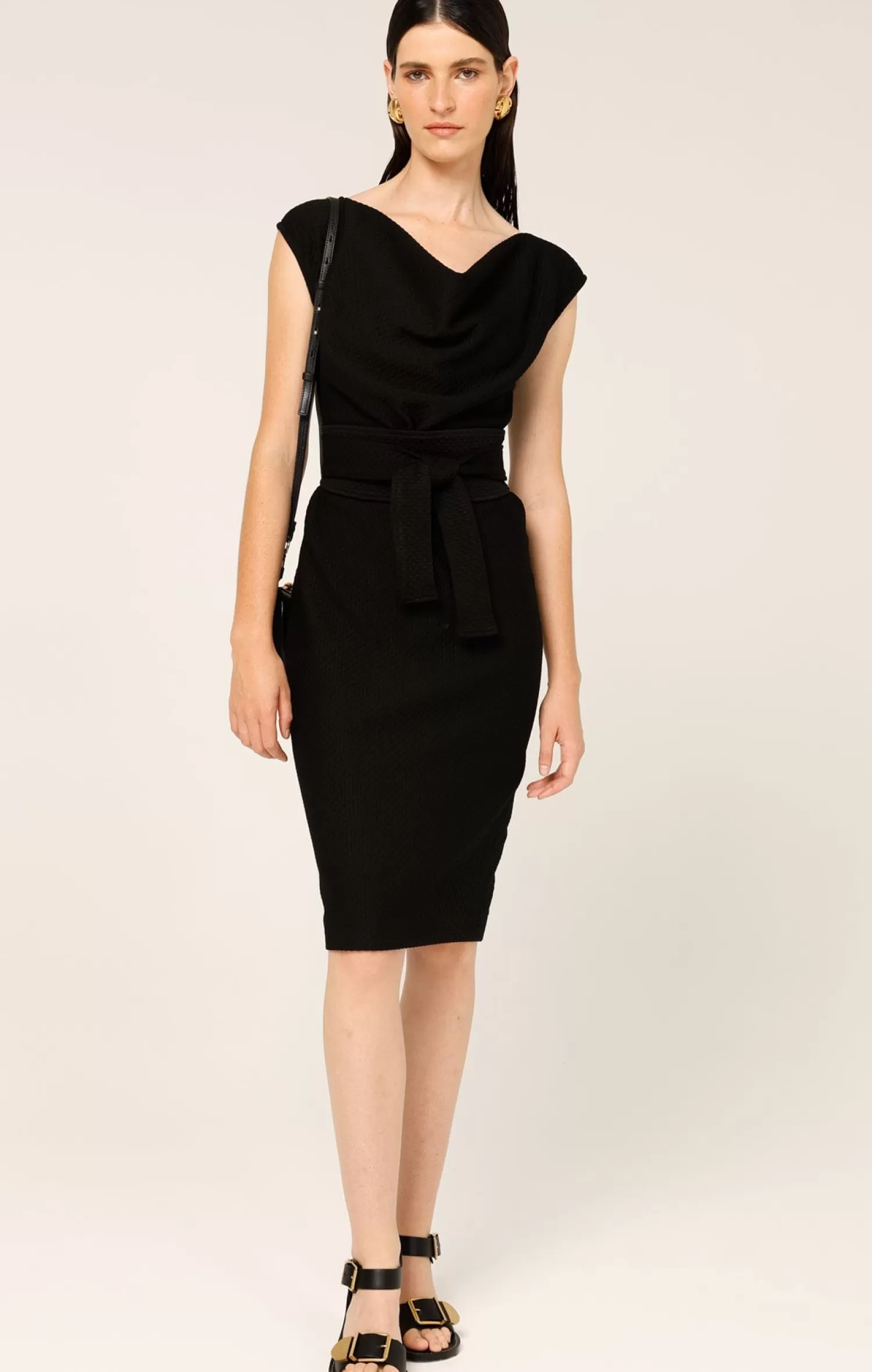 SACHA DRAKE CHECKER COWL DRESS IN BLACK