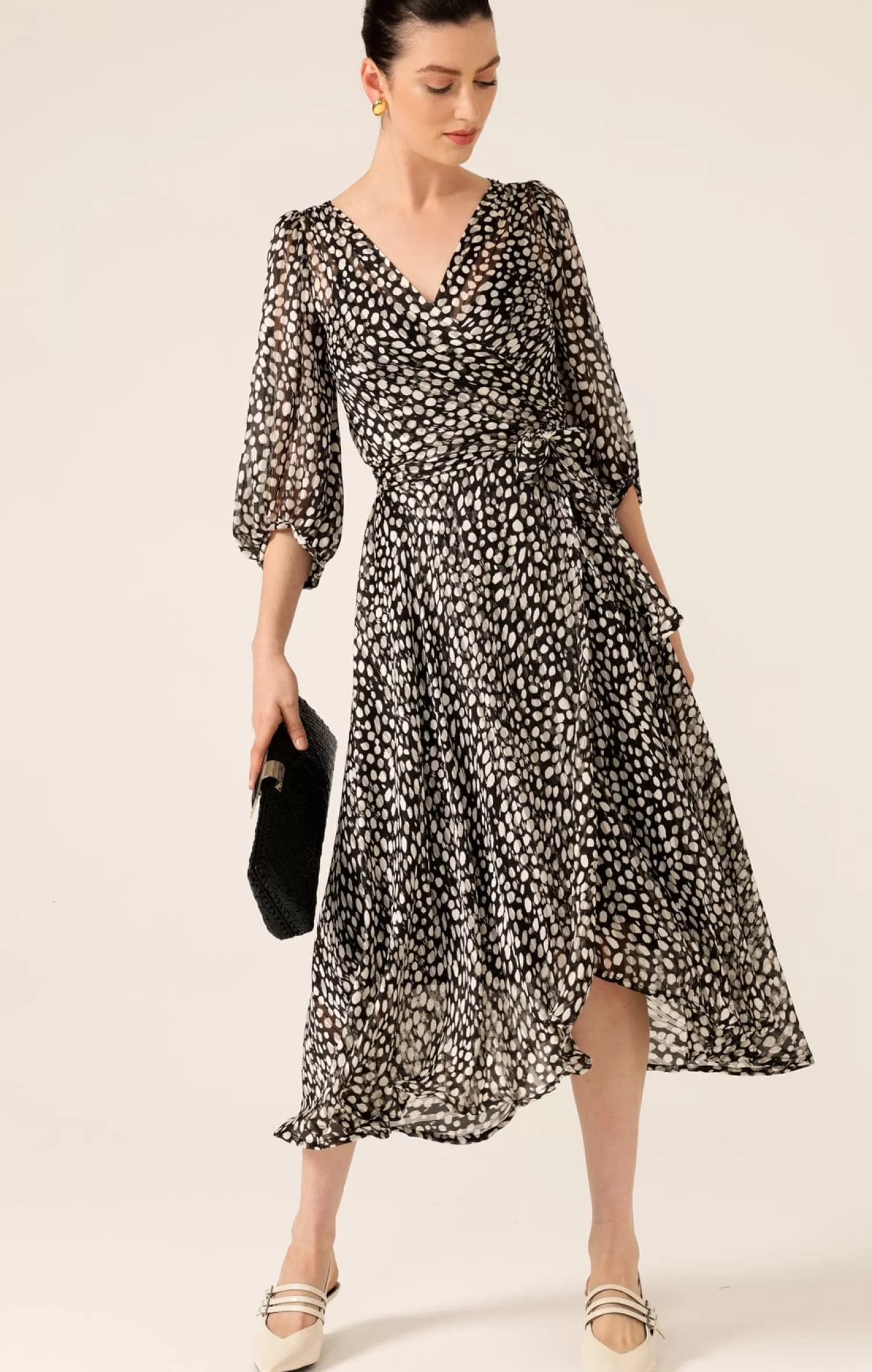 SACHA DRAKE CLOUDLAND WRAP DRESS IN BLACK WHITE SPOT