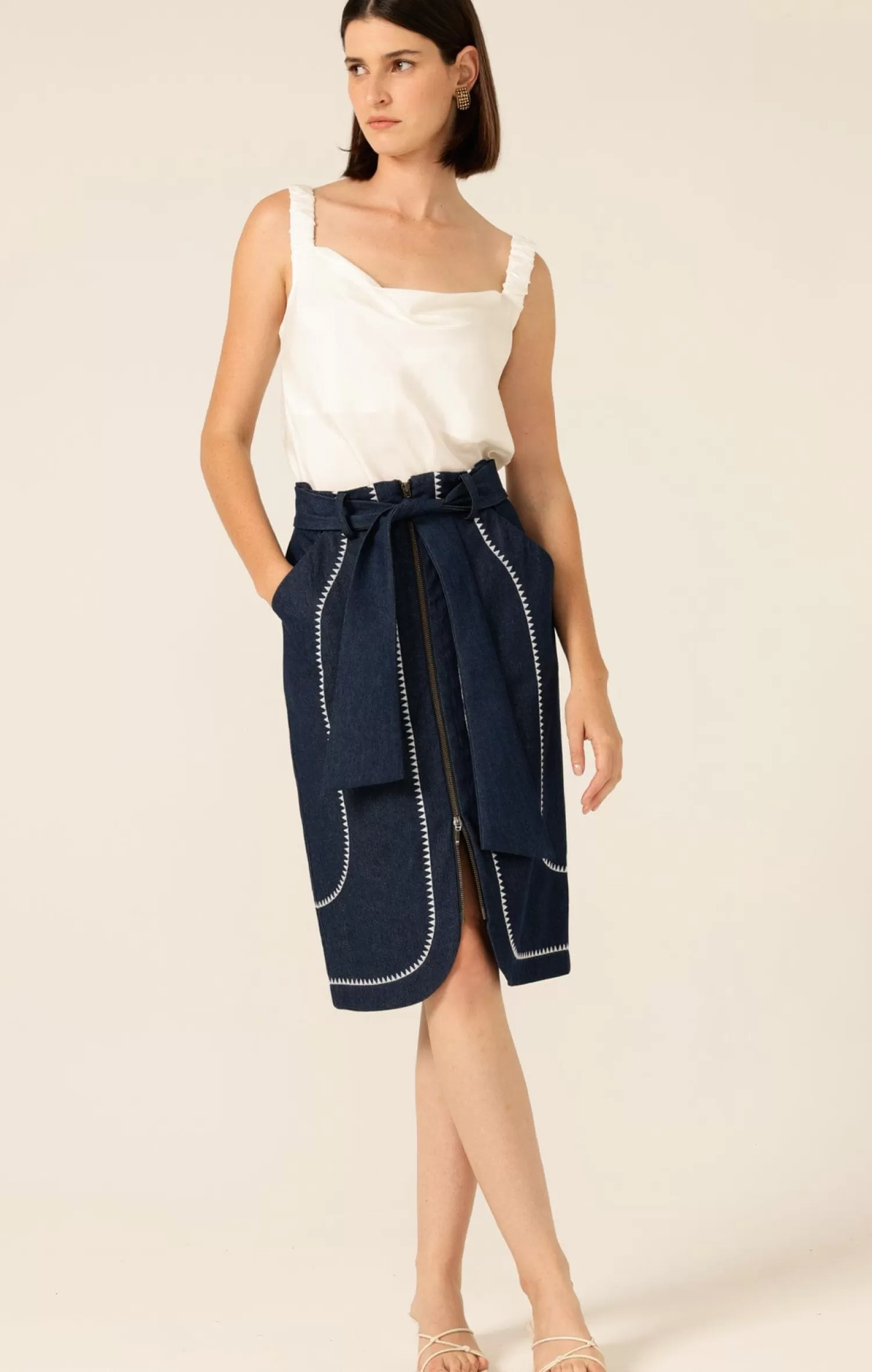 Once Was DELRAY EMBROIDERED SKIRT IN DARK DENIM