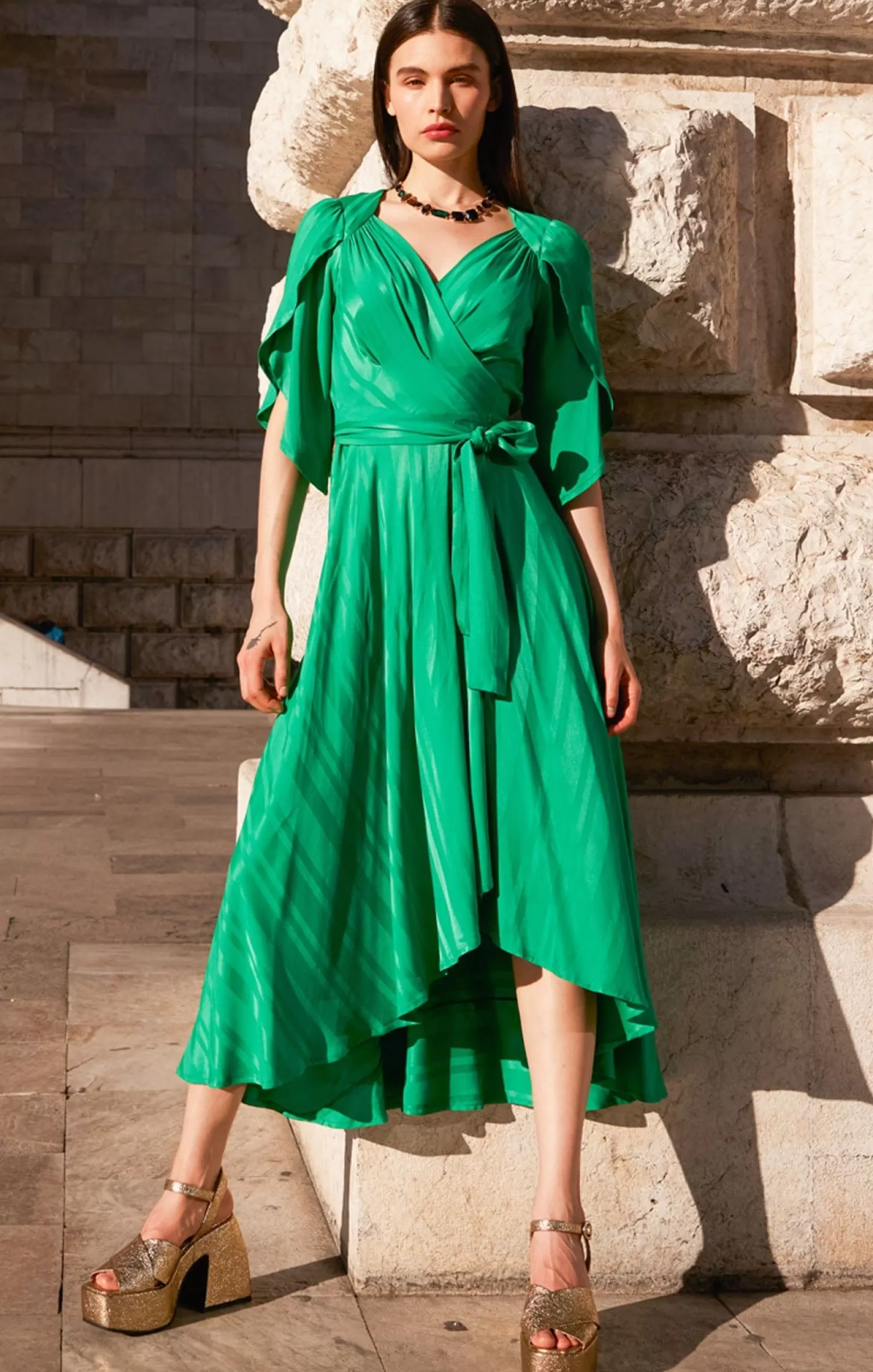 SACHA DRAKE HANWORTH HOUSE WRAP DRESS IN GREEN