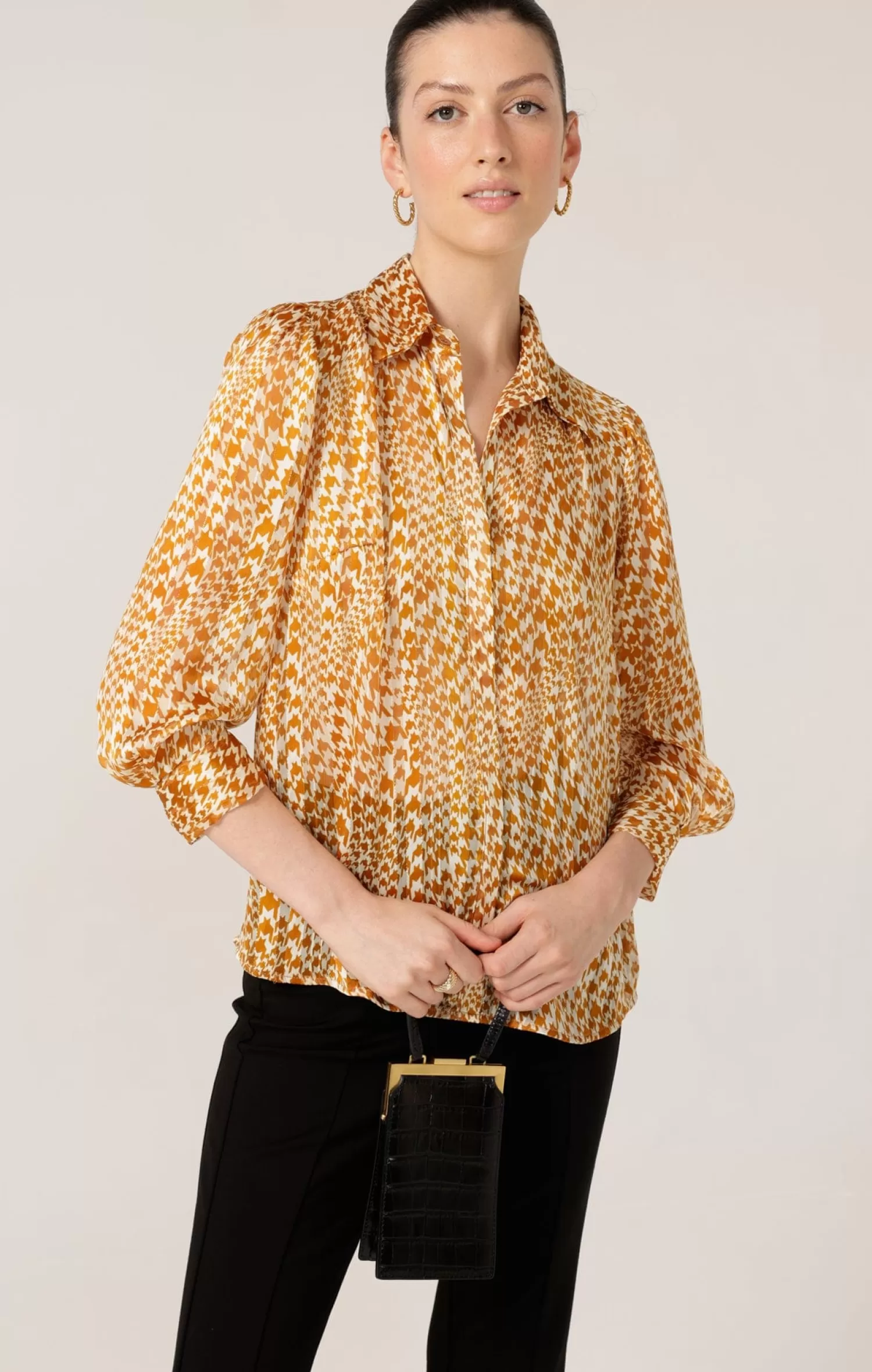 SACHA DRAKE HERRINGBONE BLOUSE IN TOFFEE CREAM CHECK