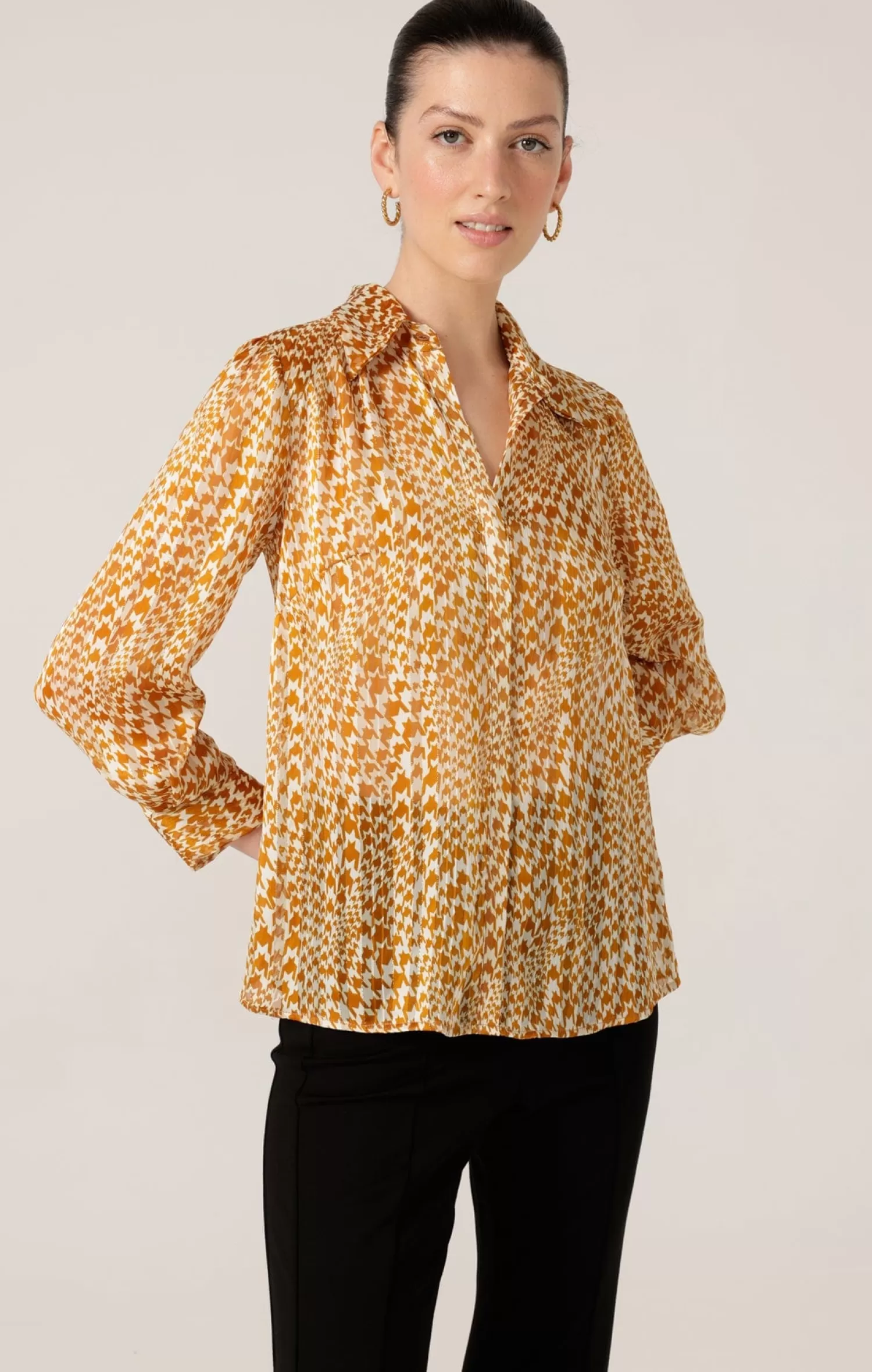 SACHA DRAKE HERRINGBONE BLOUSE IN TOFFEE CREAM CHECK