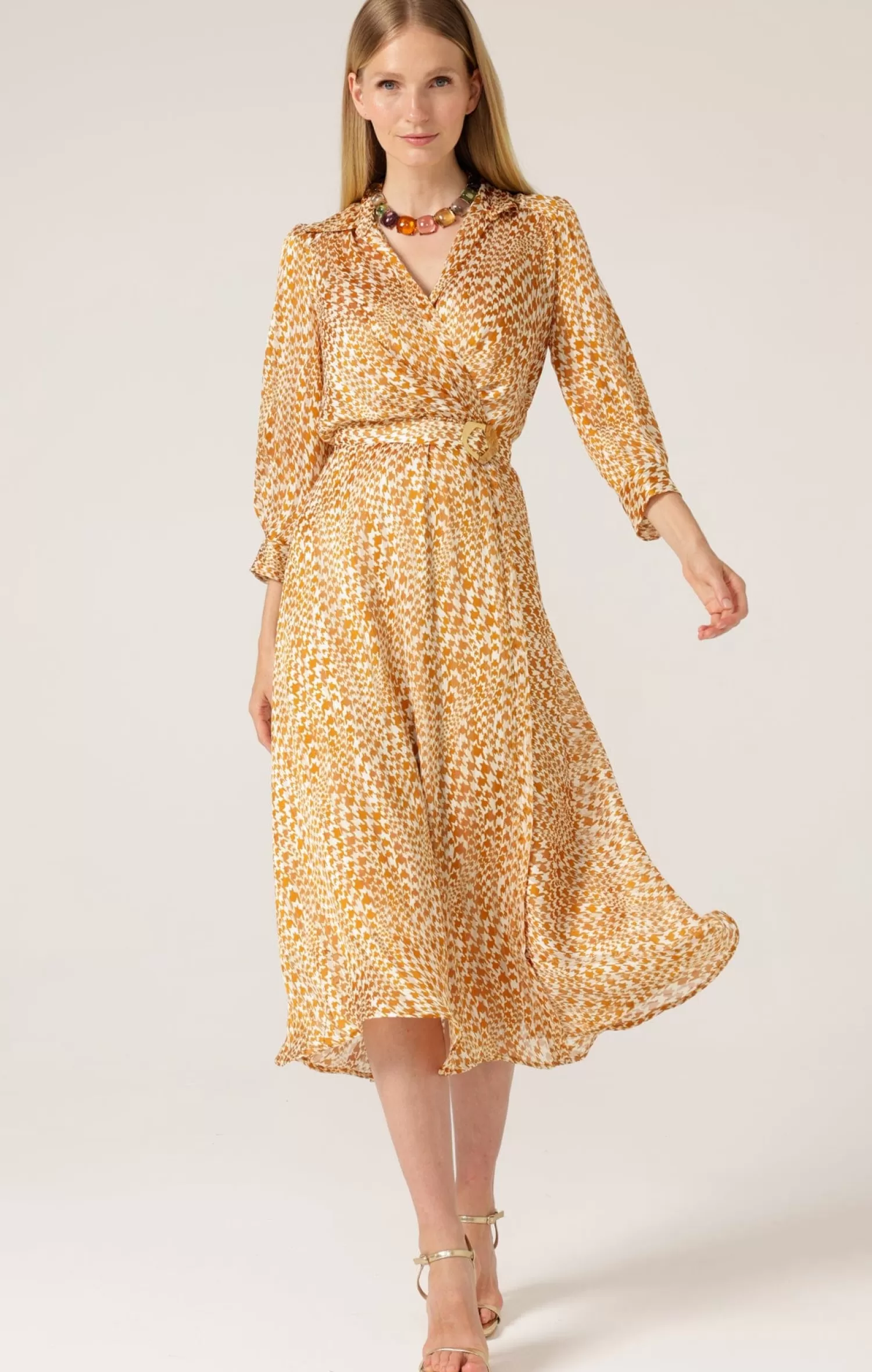 SACHA DRAKE HERRINGBONE DRESS IN TOFFEE CREAM CHECK