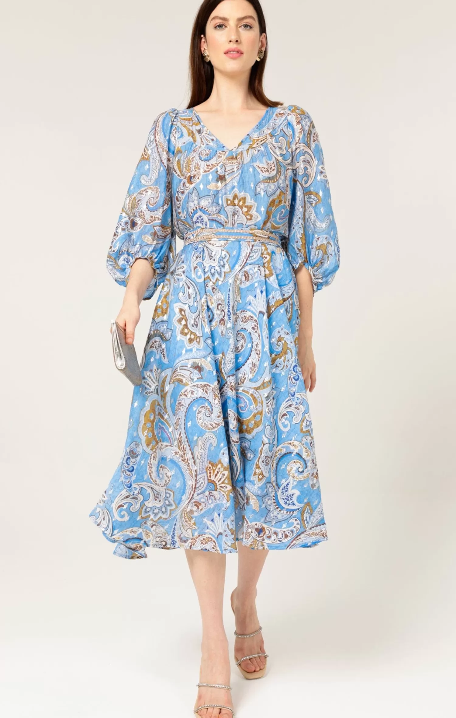 SACHA DRAKE LOS PADRES DRESS IN SKY BLUE PAISLEY