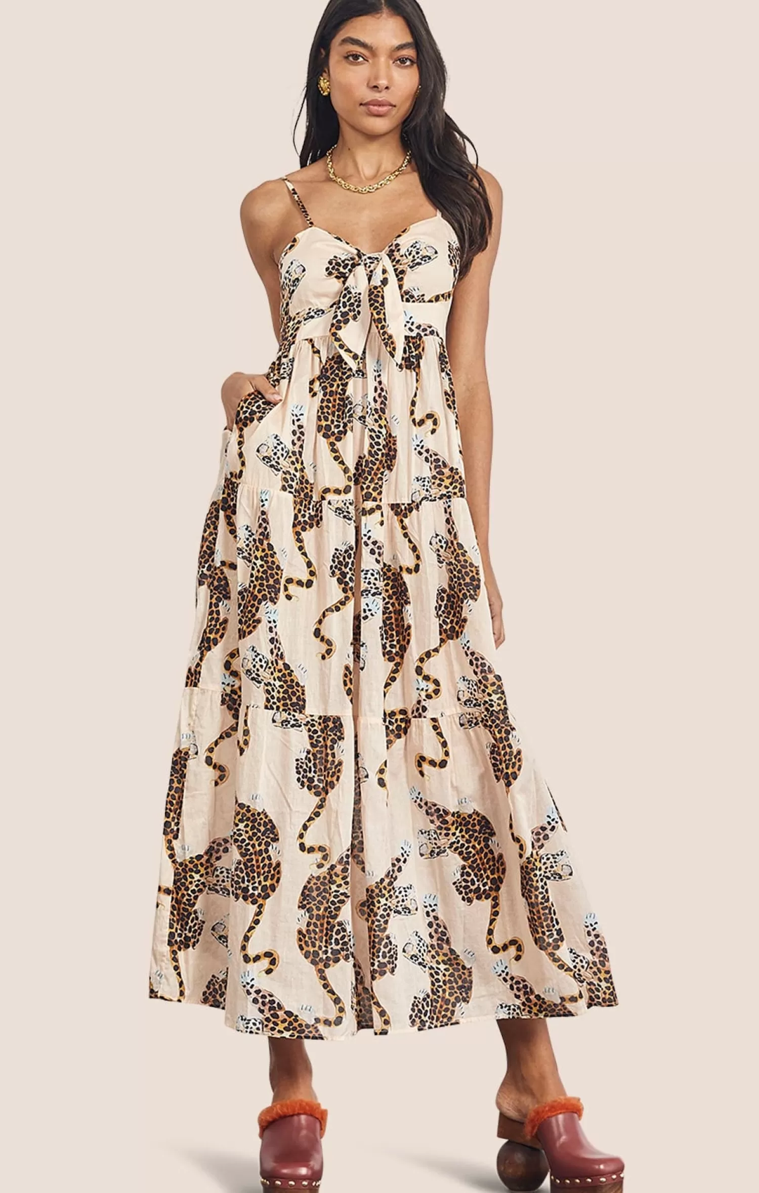 Bohemian Traders LOTTIE LEOPARD TIE FRONT MIDI DRESS