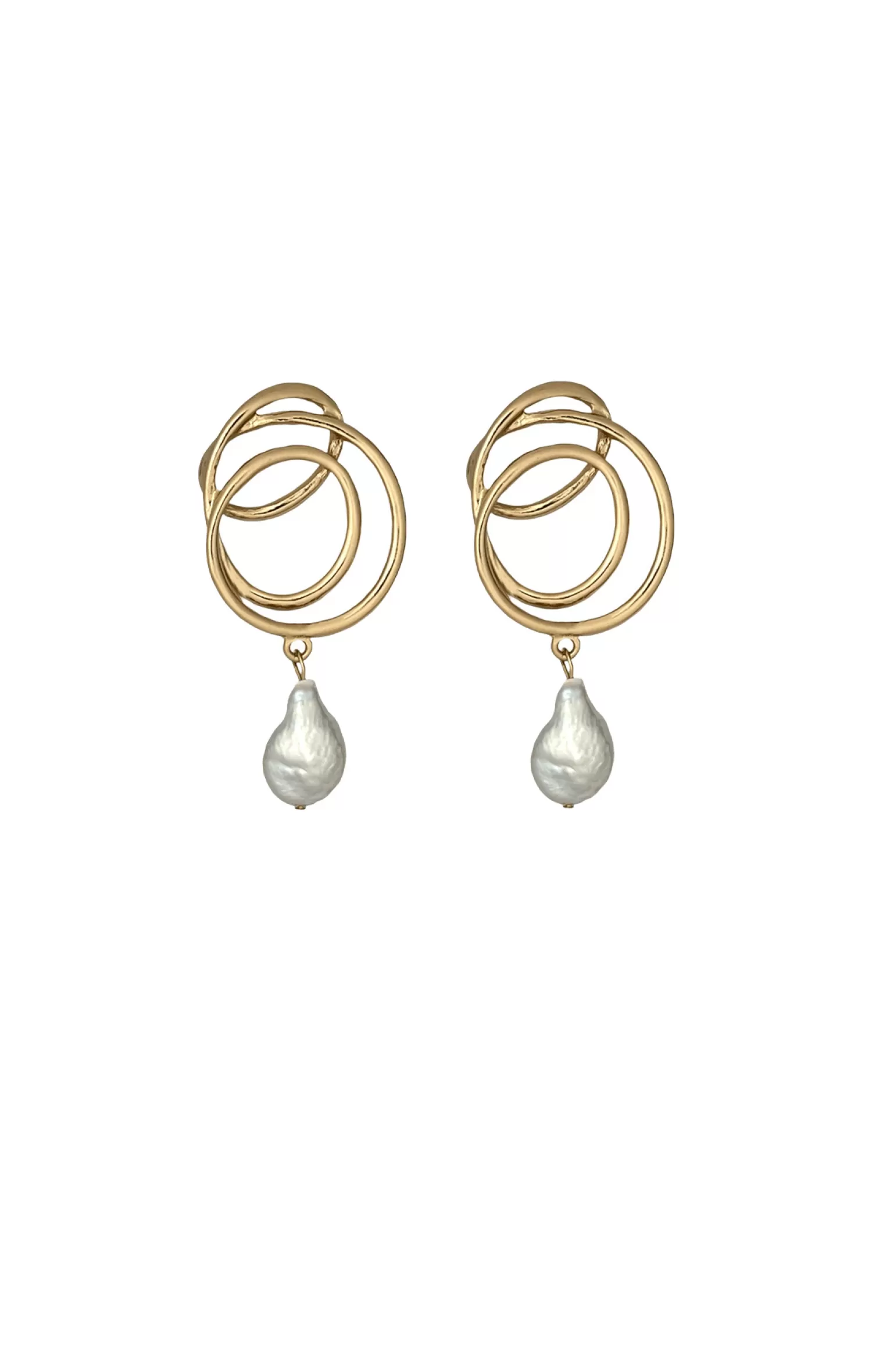 Adorne METAL CIRCLES PEARL DROP EARRING IN