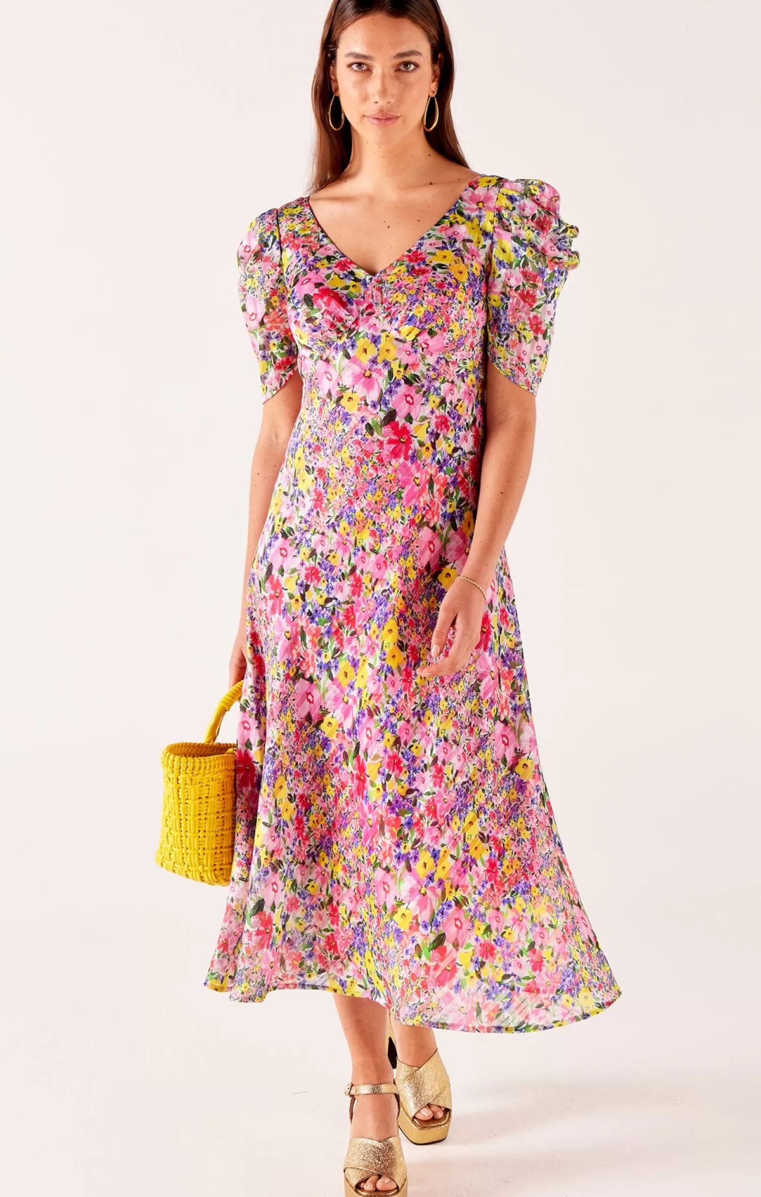 SACHA DRAKE NEW BLOOMS MIDI IN PINK MULTI FLORAL