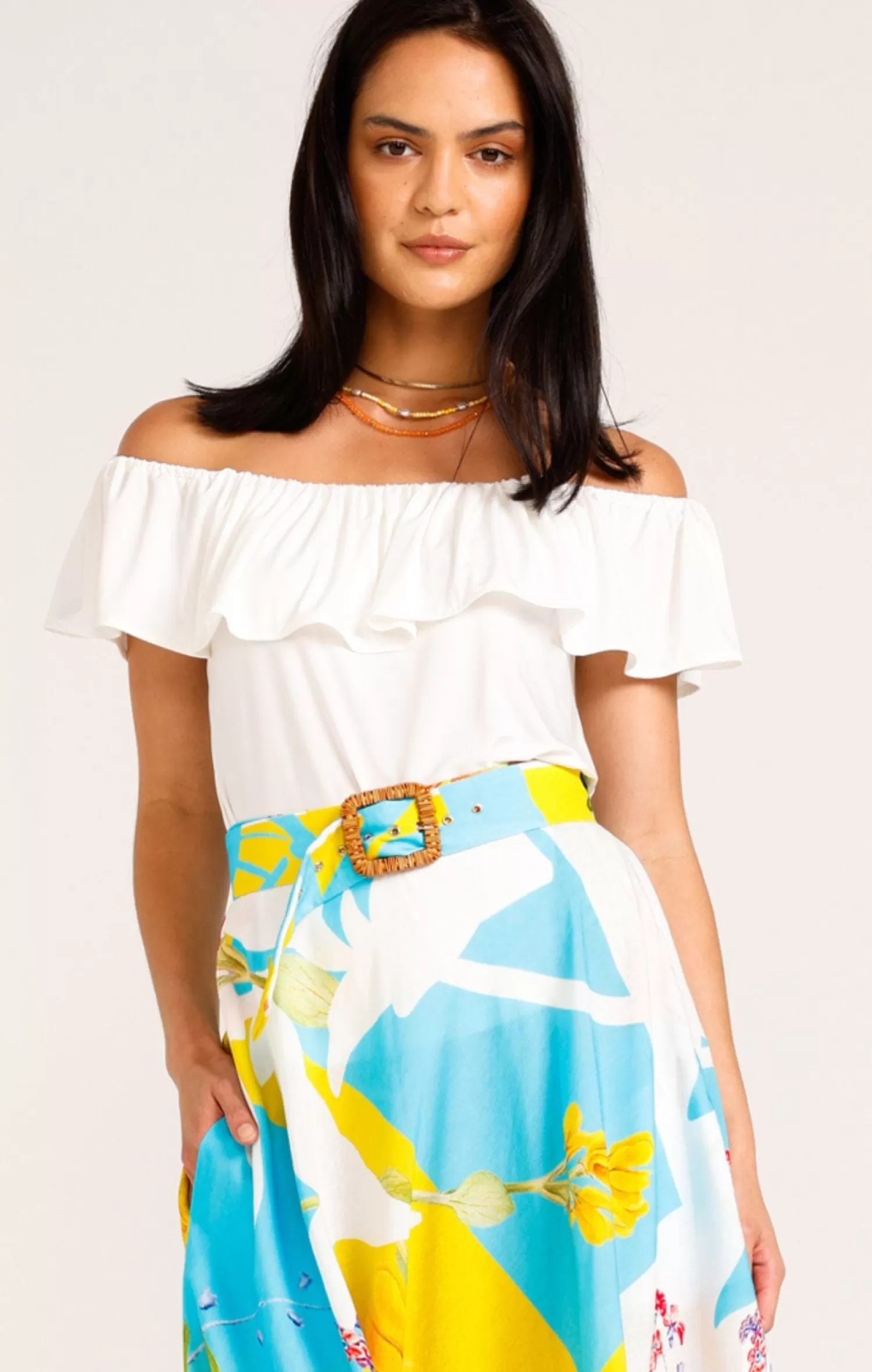 SACHA DRAKE OFF SHOULDER FRILL TOP IN