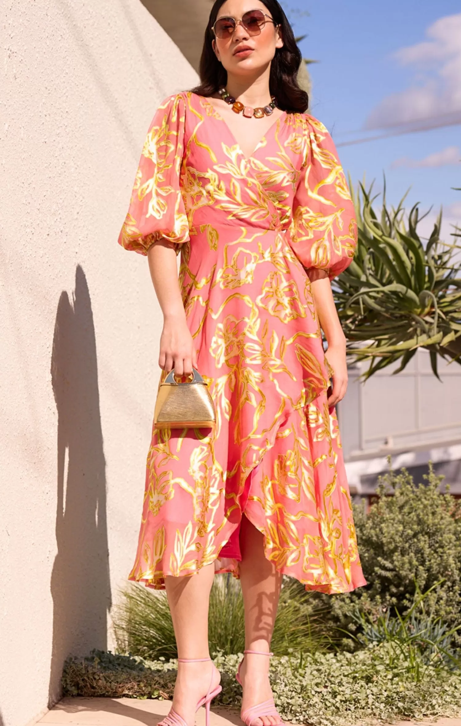 SACHA DRAKE PEACH FACED WRAP DRESS