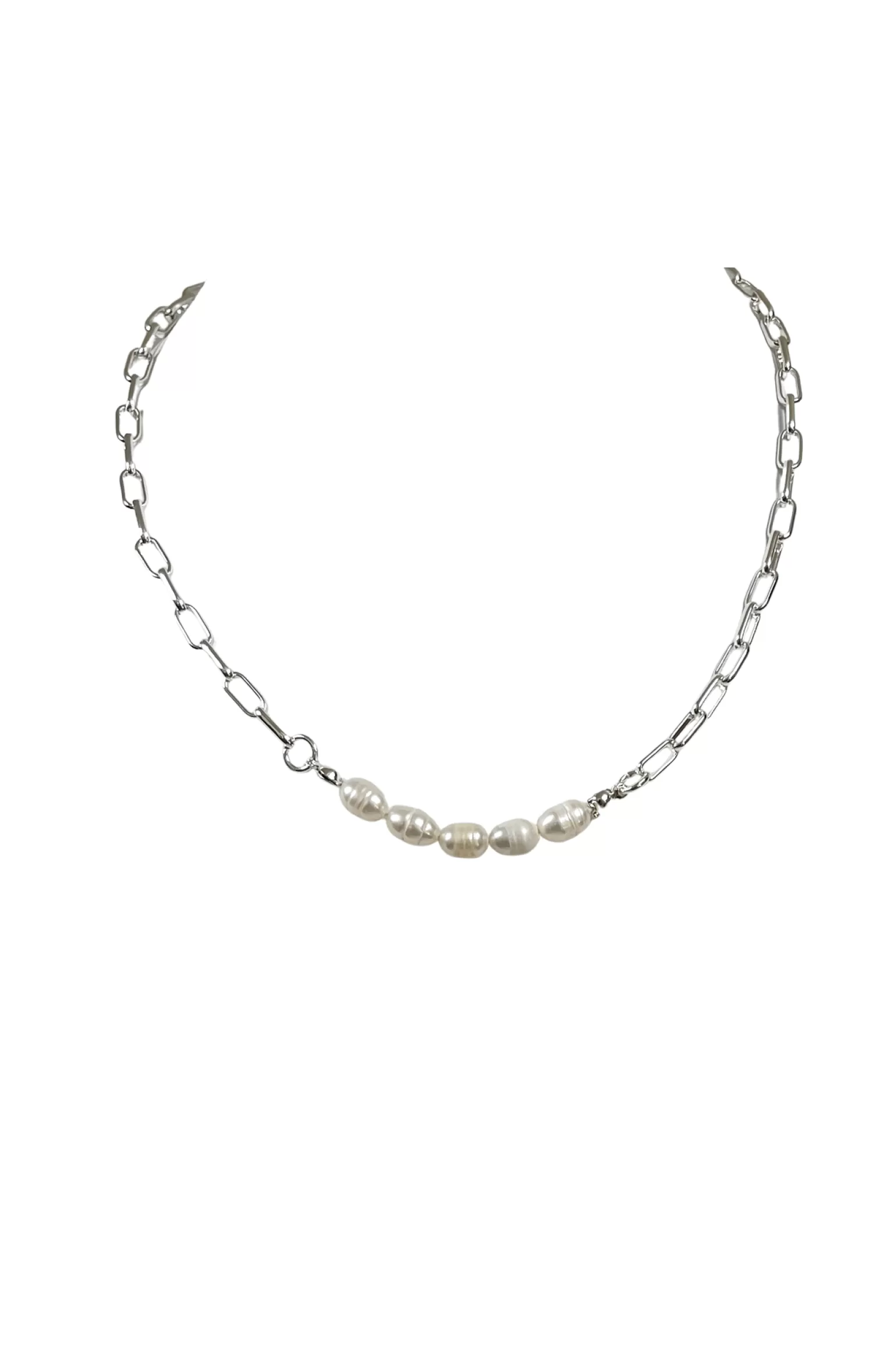 Adorne PEARL PANEL FRONT SHORT NECKLACE IN SILVER AND CREAM