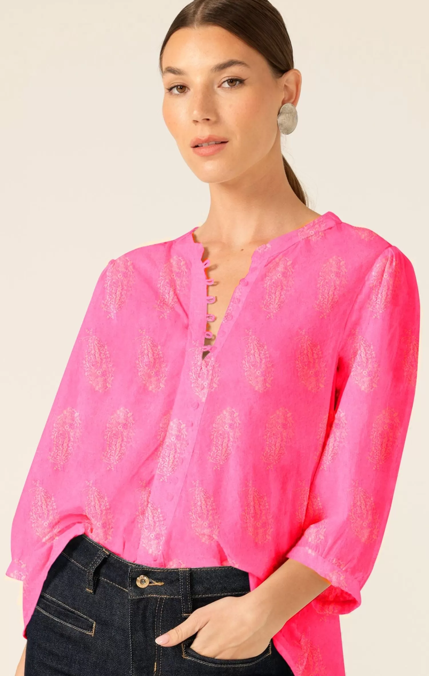 LOLA SCARLETT COTTON SHIRT IN SHRINE PINK