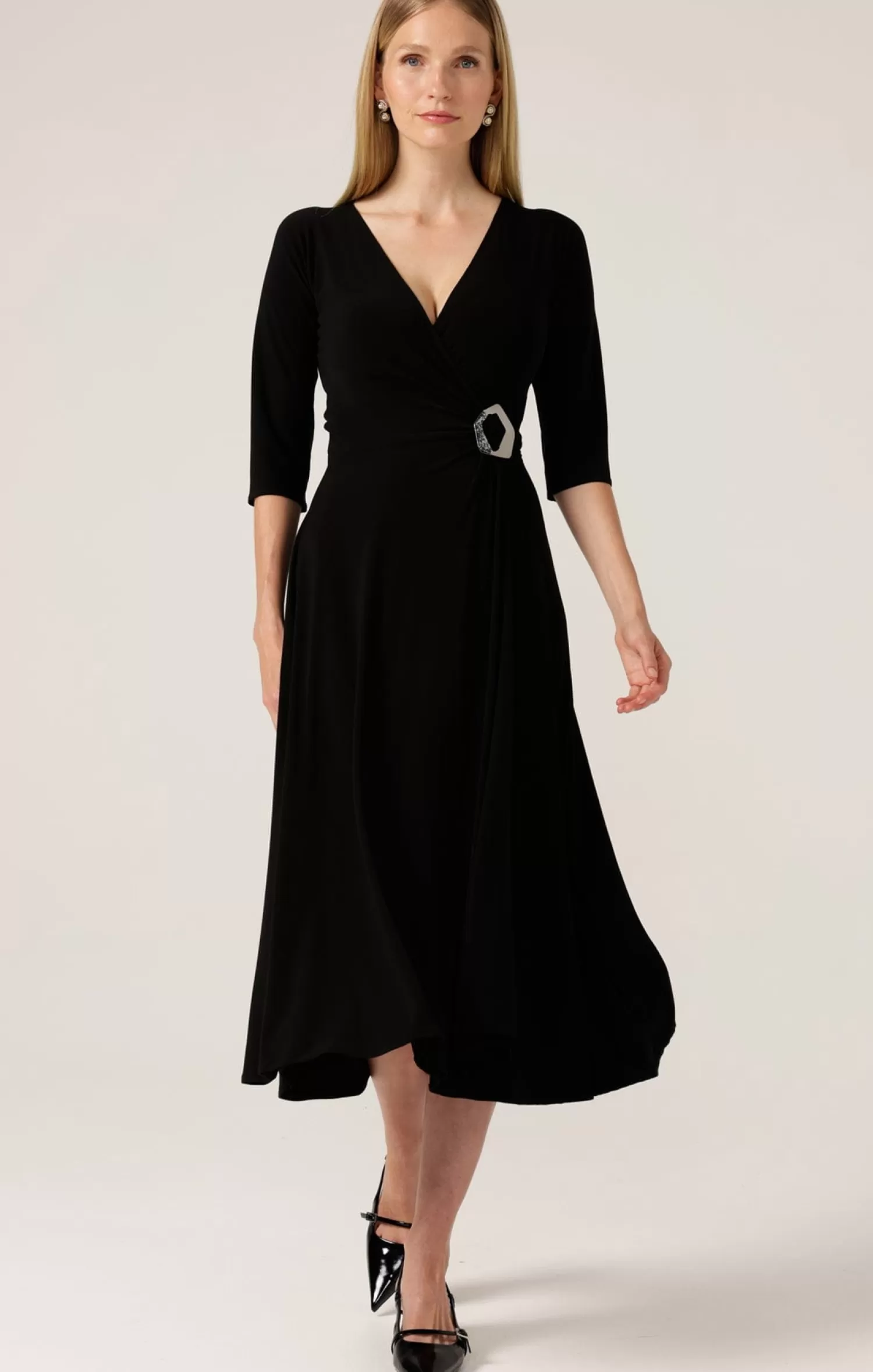 SACHA DRAKE 3/4 SLEEVE REVERSE WRAP MIDI DRESS IN