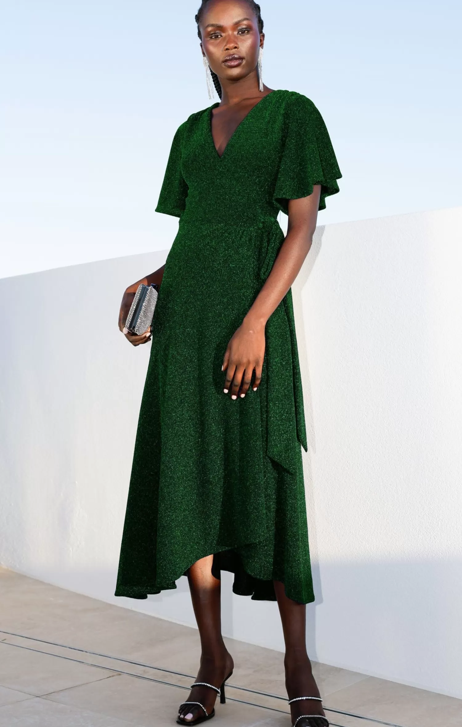 SACHA DRAKE STARGAZE WRAP MIDI IN EMERALD