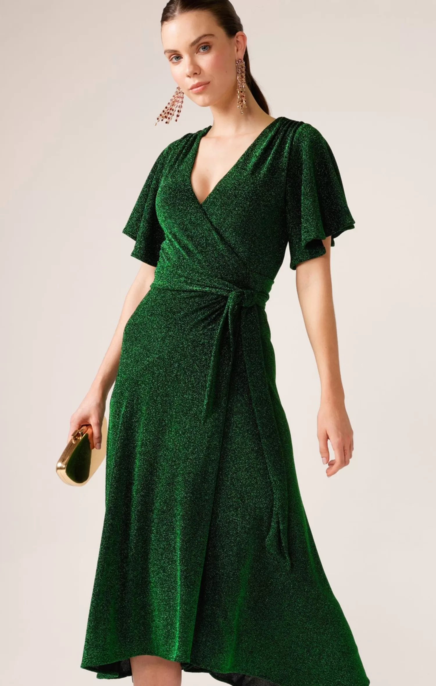 SACHA DRAKE STARGAZE WRAP MIDI IN EMERALD