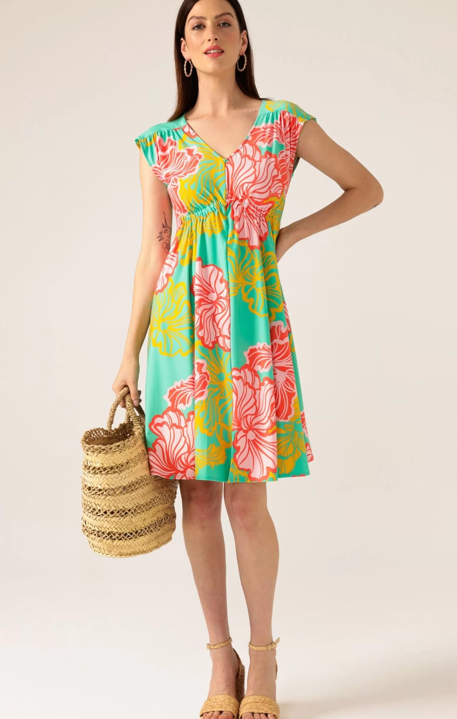 SACHA DRAKE SUGAR SUGAR DRESS IN MINT CORAL FLOWER