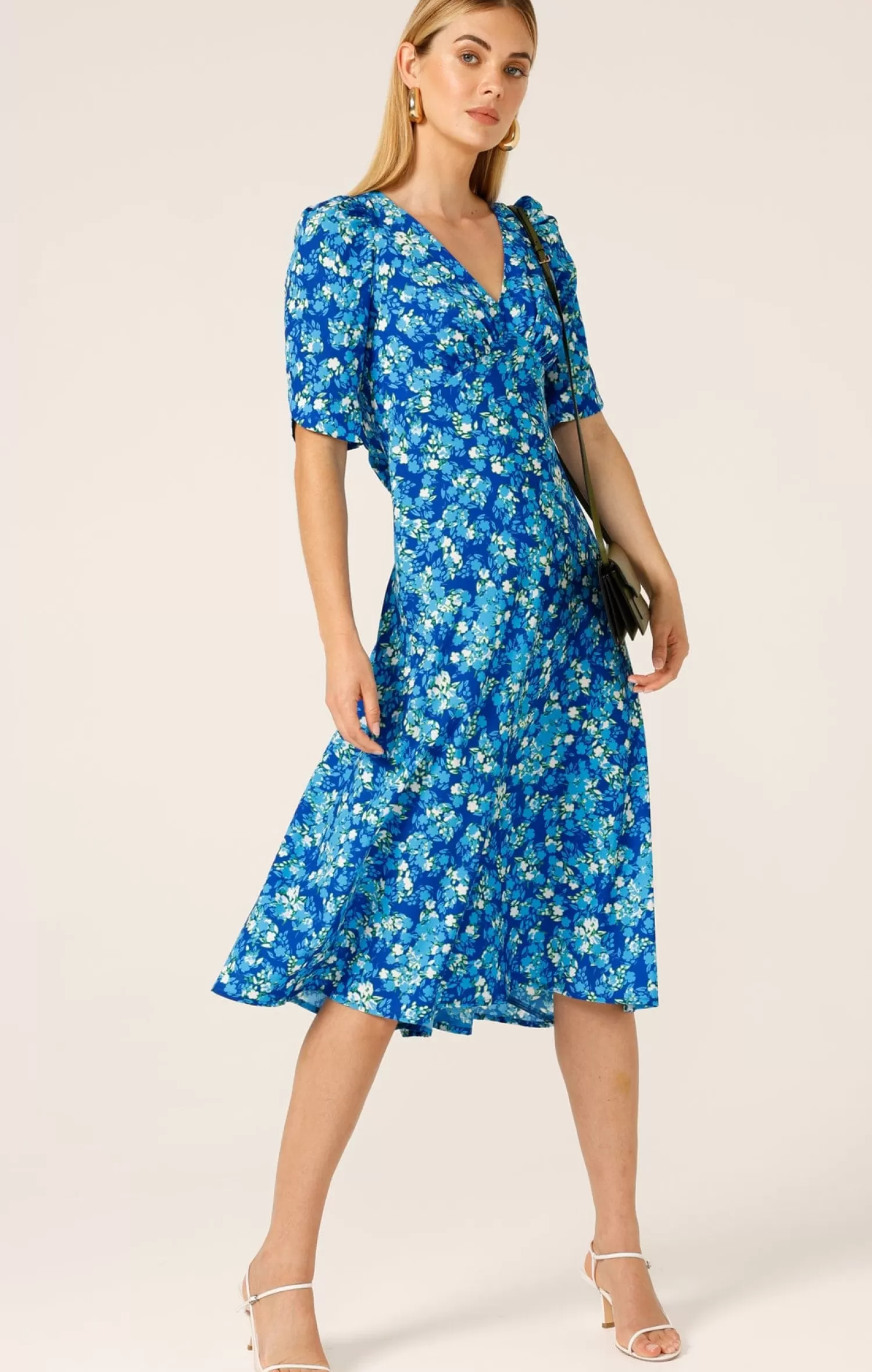 SACHA DRAKE SWEET PEA MIDI DRESS IN BLUE LIME FLOWER