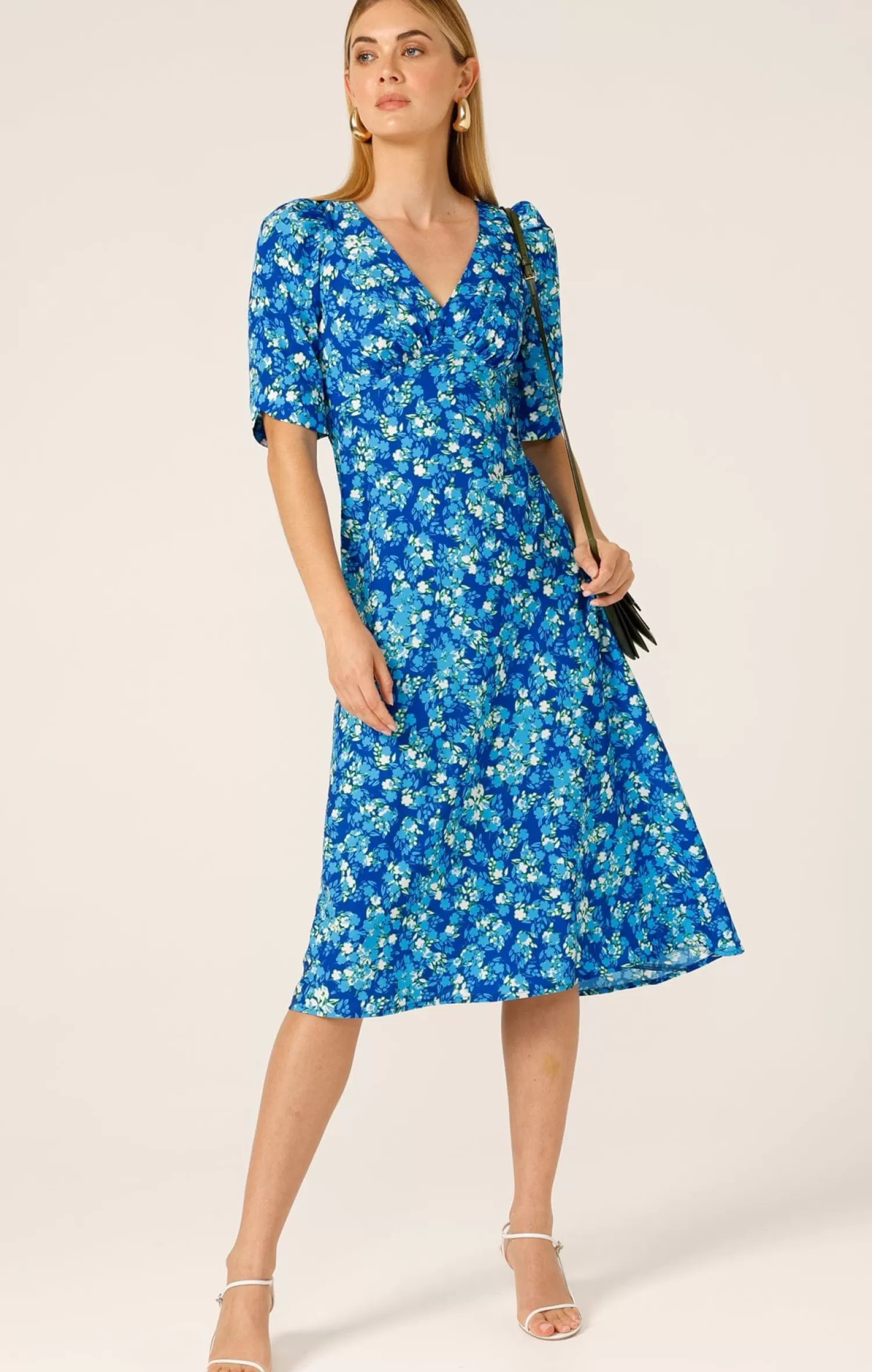 SACHA DRAKE SWEET PEA MIDI DRESS IN BLUE LIME FLOWER