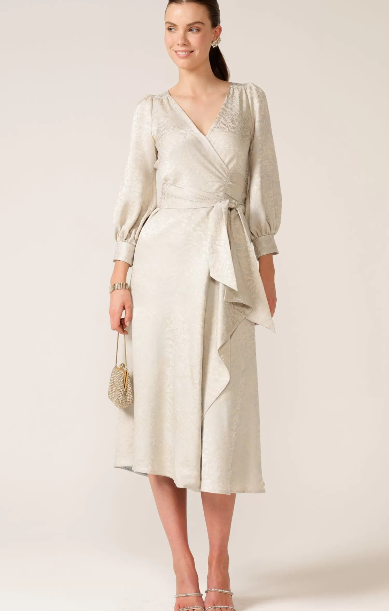 SACHA DRAKE VERSAILLES WRAP DRESS IN OYSTER