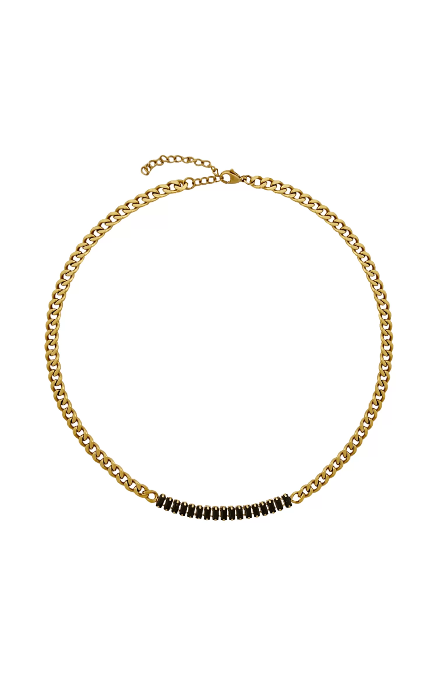 Adorne WHITNEY FRONT PANEL NECKLACE IN BLACK AND GOLD